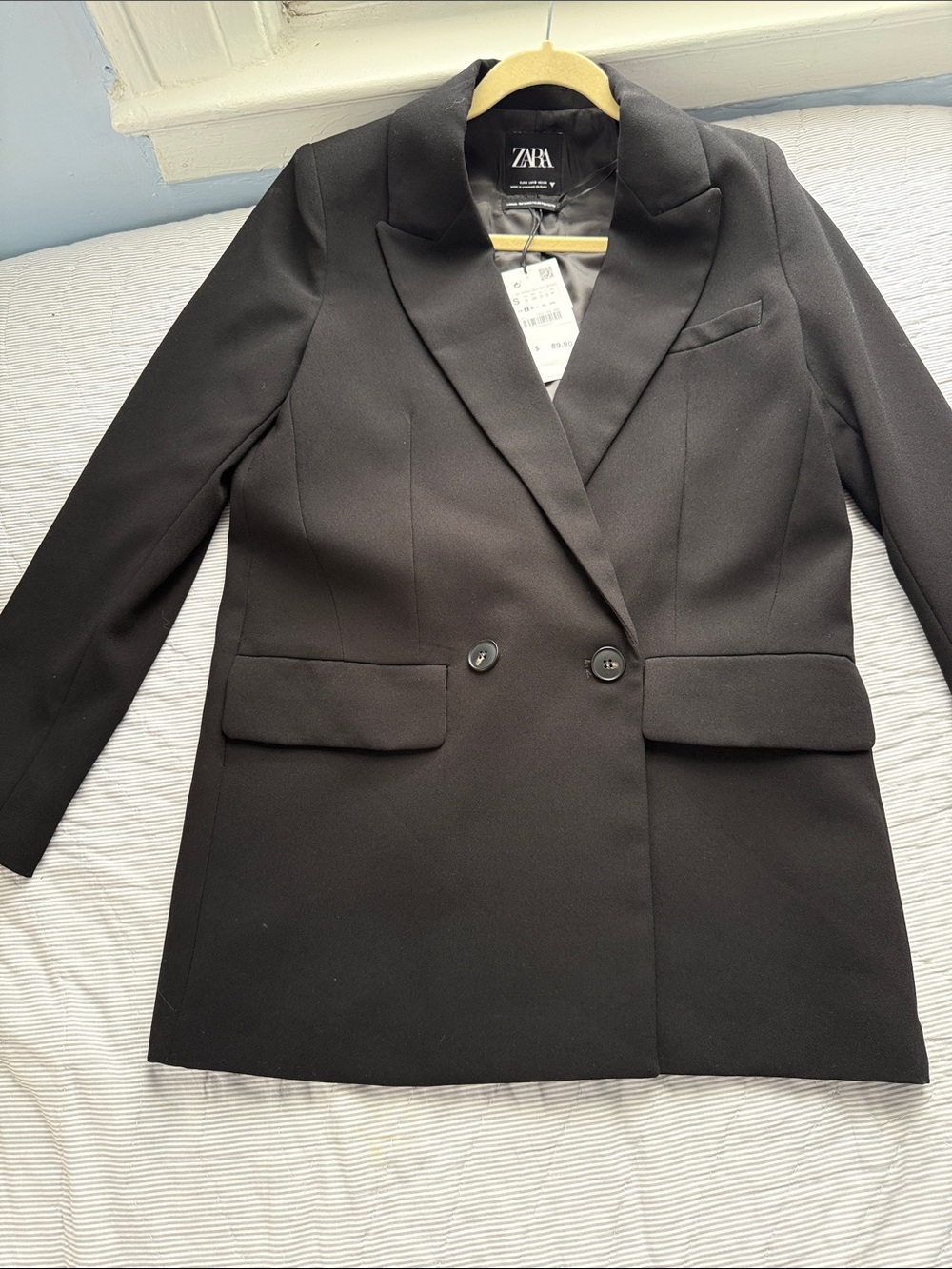 Zara Black Double-Breasted Blazer Jacket